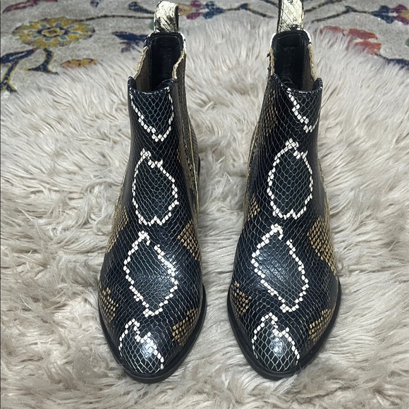 Crown Vintage Snake-Print Ankle Boots in Black, Tan & Cream - Picture 2 of 6